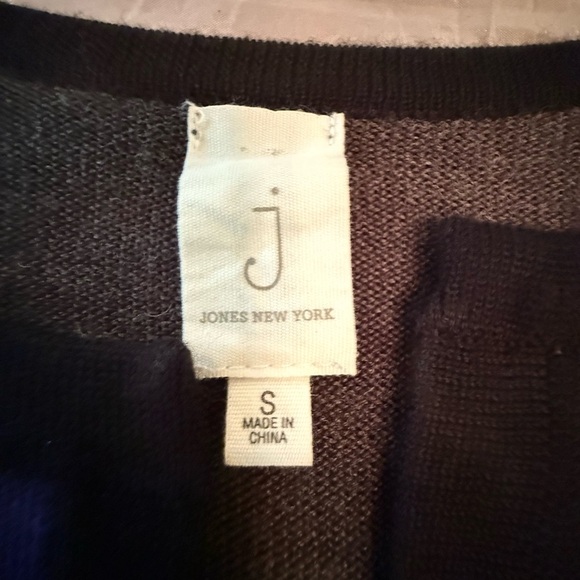 Jones New York purple/black/gray Colorblock Tunic length Open Cardigan Small - Picture 4 of 8